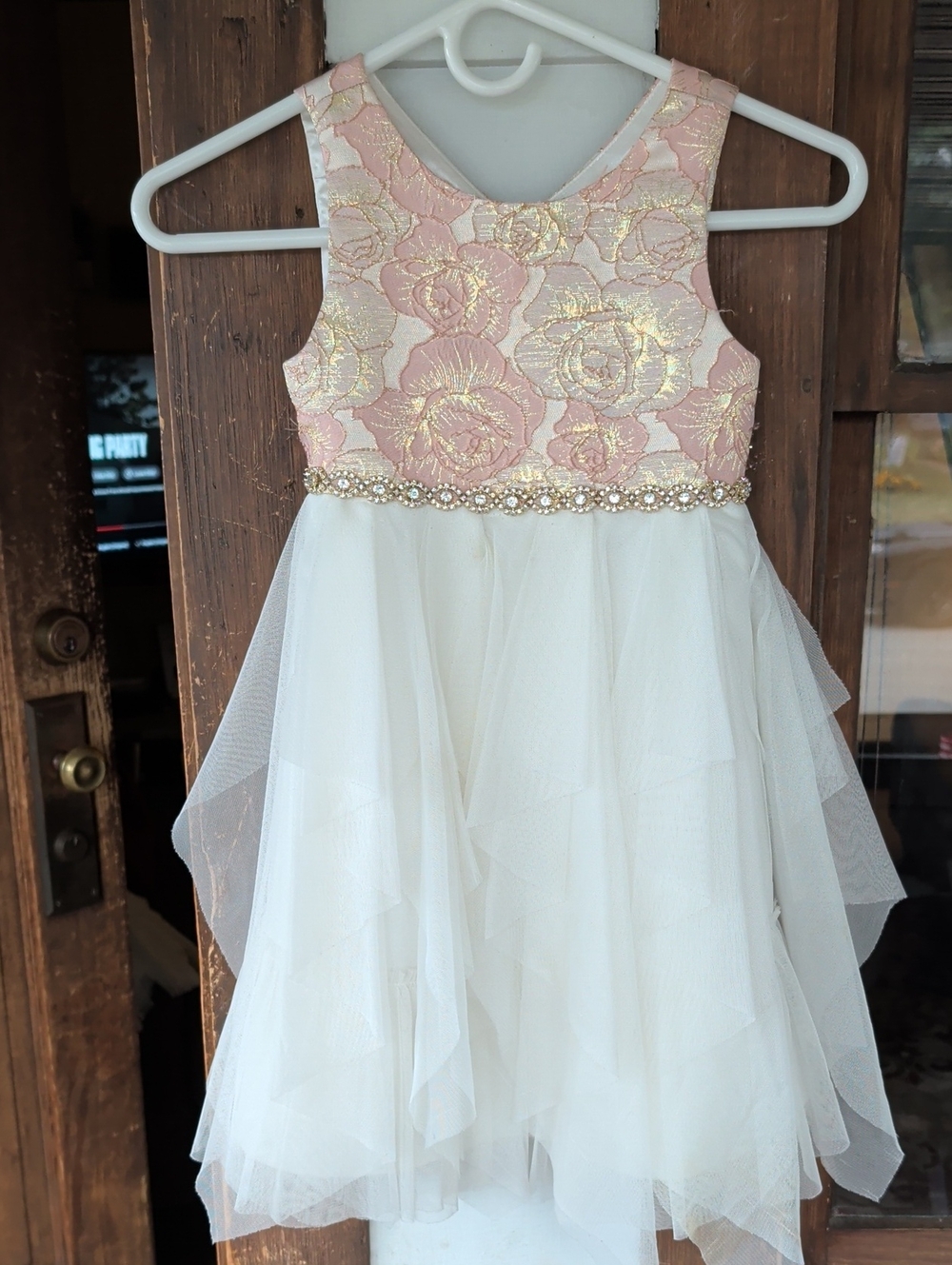 Couture Princess Girls Pink & Ivory Floral Lace /Event Party Dress
